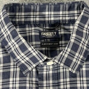 Faherty Reserve The Movement Shirt Navy White Plaid Stretch MWC0082 Mens L